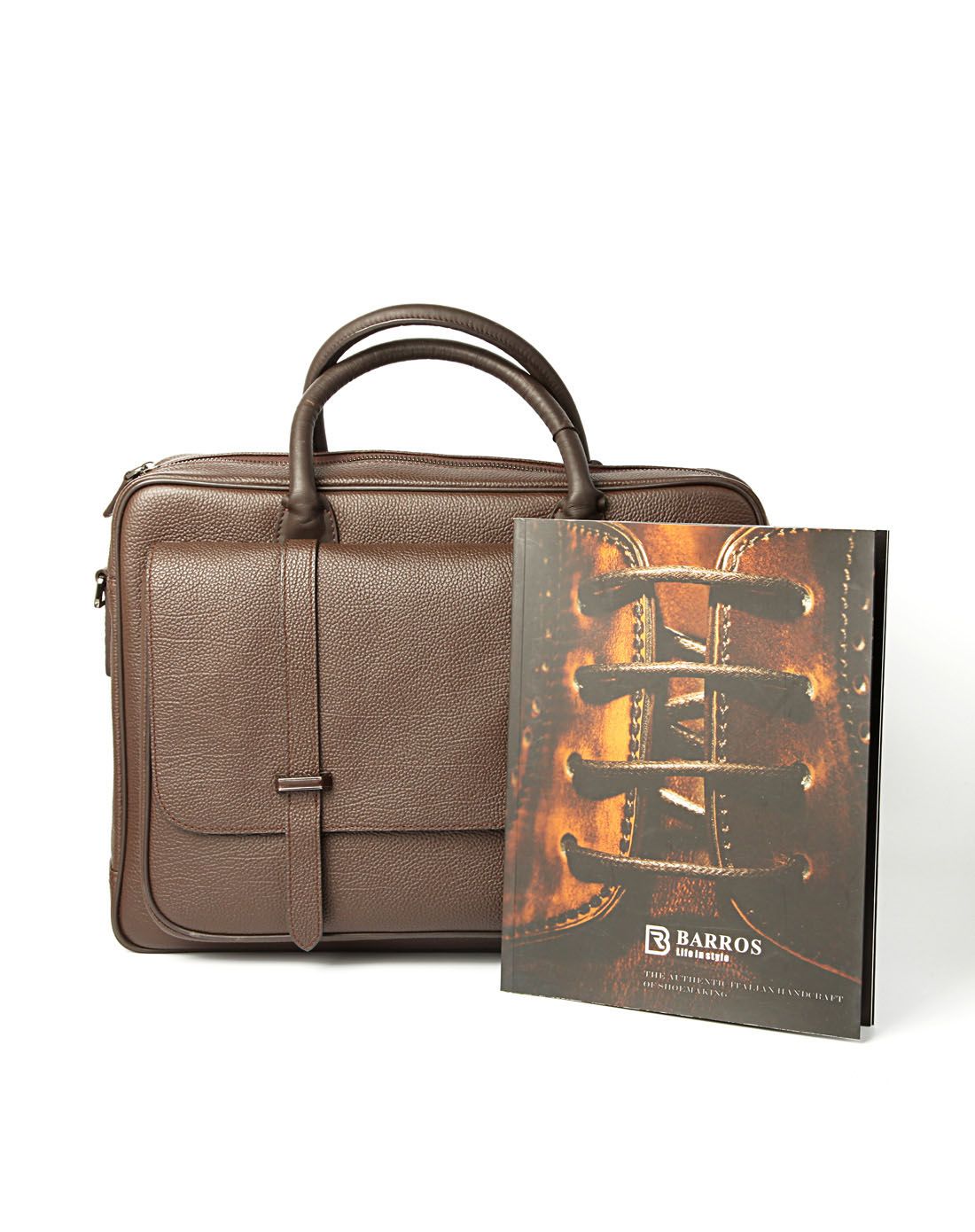 巴路士barros男男士深棕色牛皮经典双插条手提包ba118078-502_唯品会