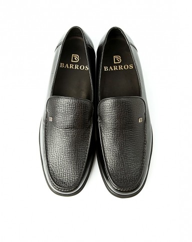 意大利进口男士黑色鲨鱼纹线拼商务皮鞋