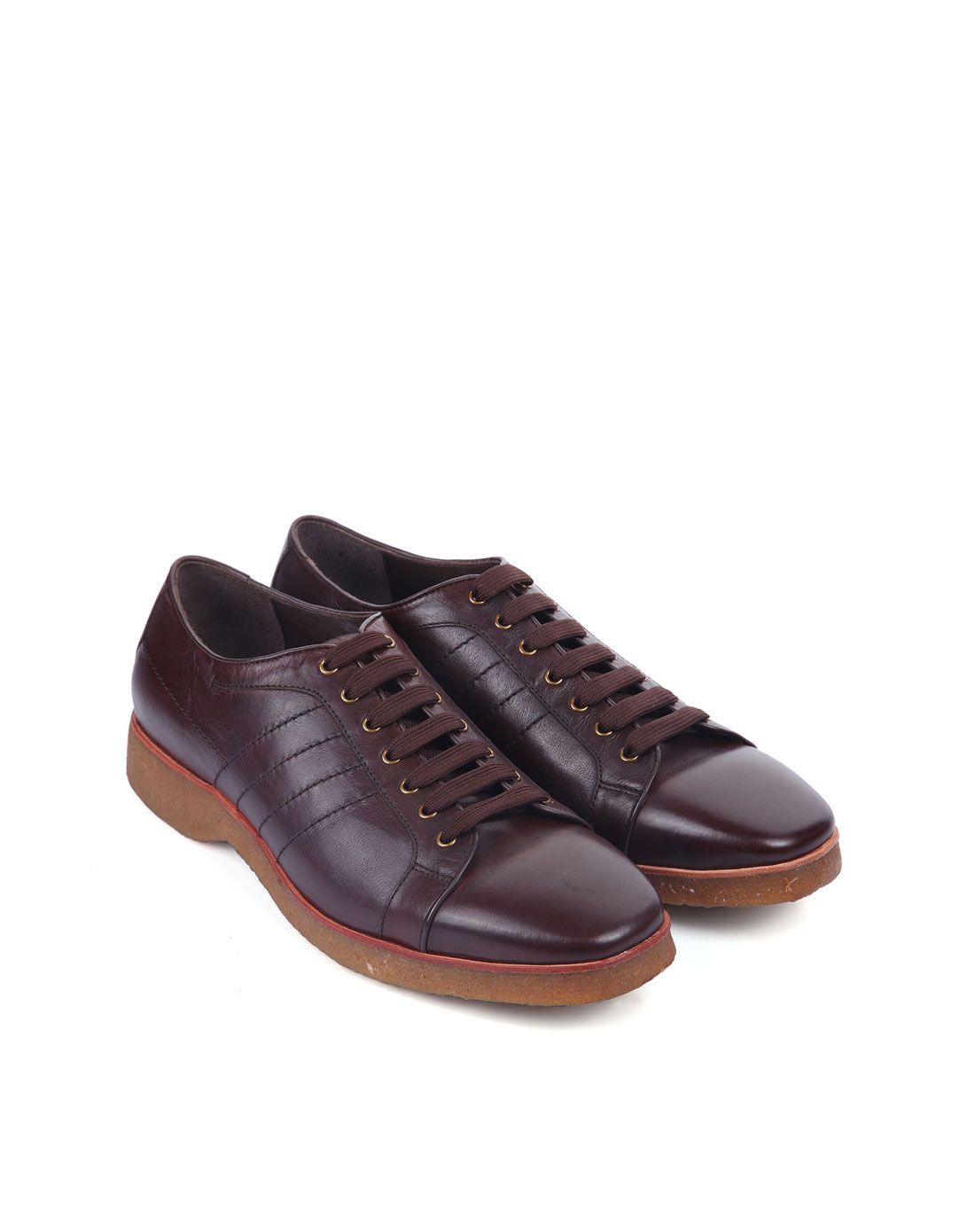 意大利进口男士深棕色袋鼠皮明线踩缝复古休闲鞋