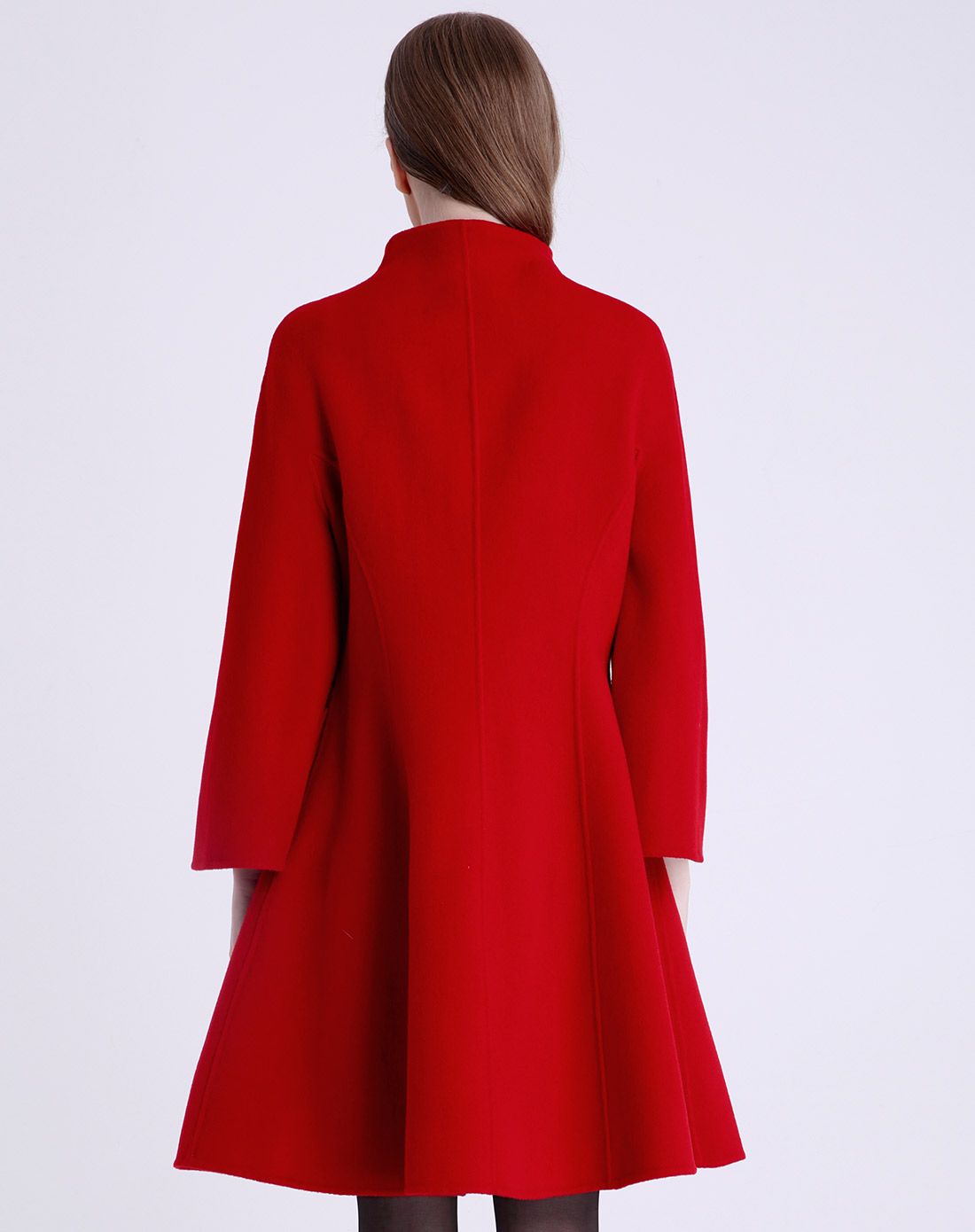 大红复古收腰手工全羊毛双面呢大衣