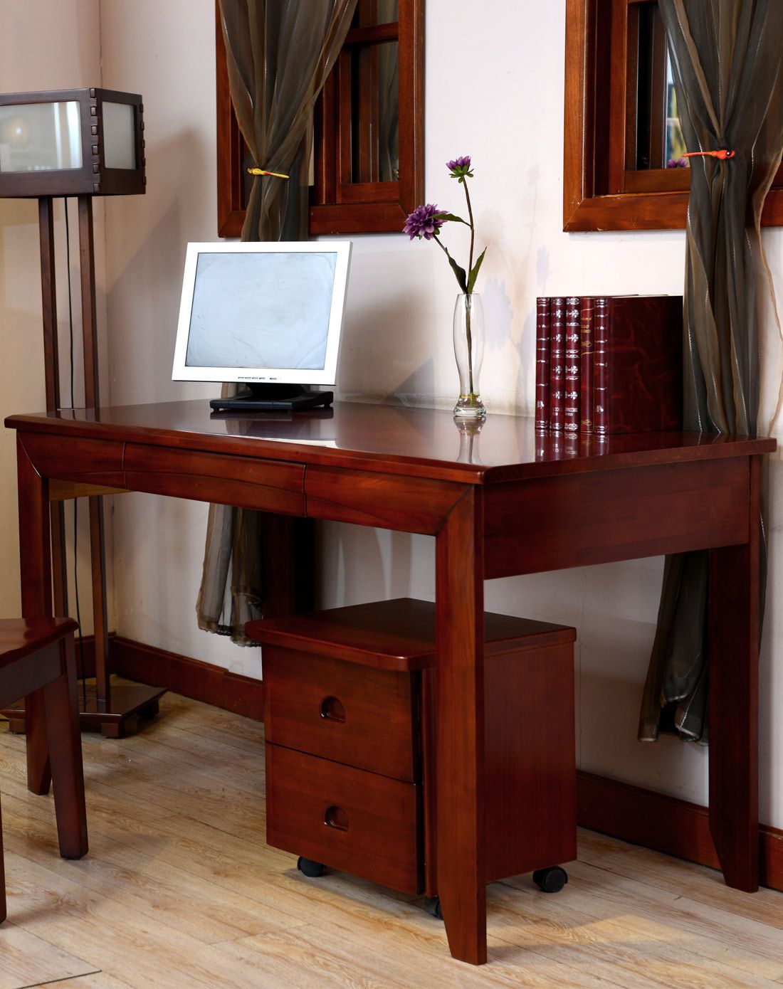 华日家具专场华日家居新品熟栗色实木字台 推柜dss00065_唯品会