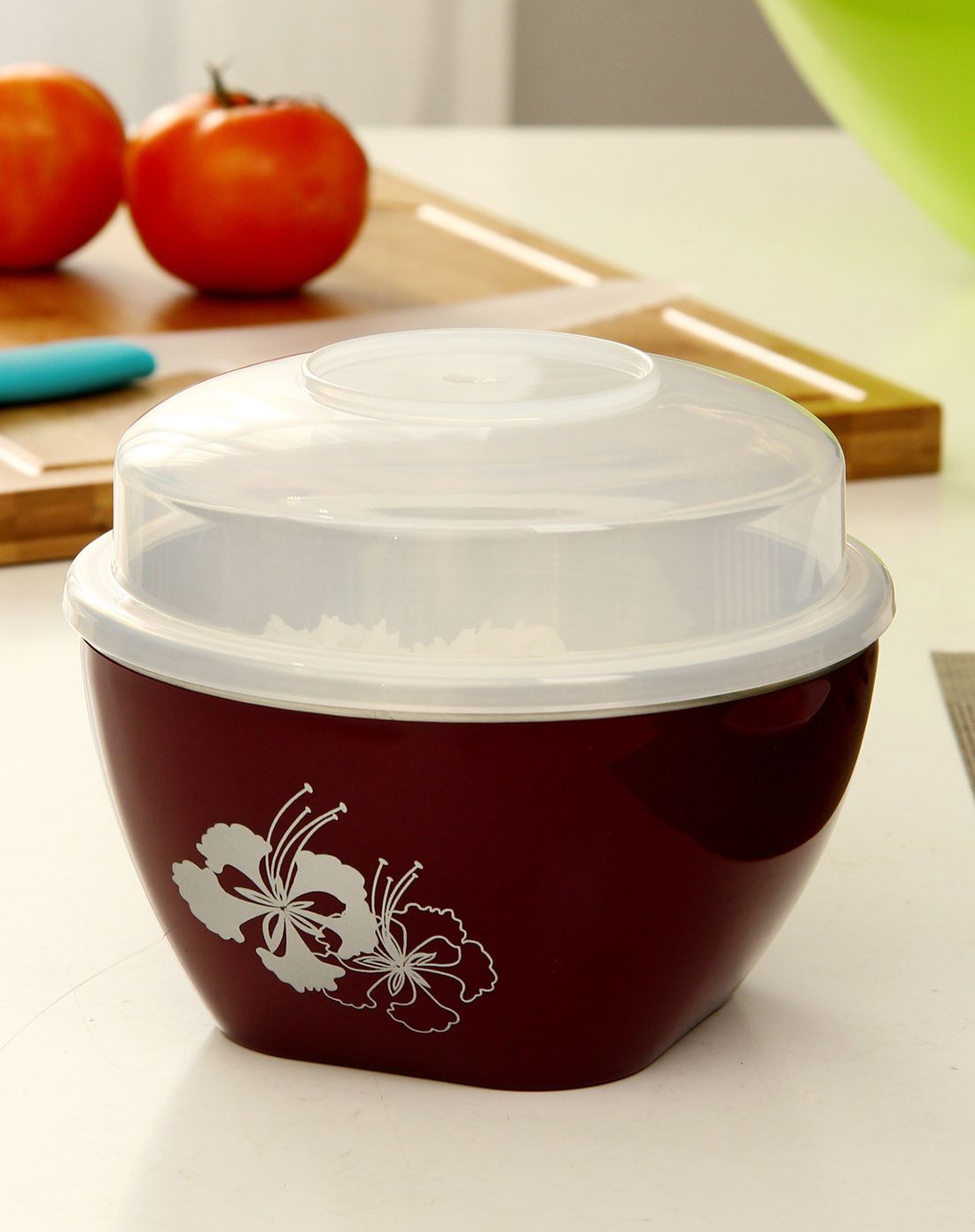 台湾制304不锈钢带盖双层隔热碗(酒红色)