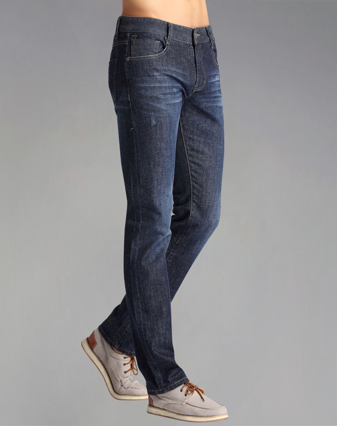 藏青色全棉专柜款中腰直筒牛仔裤