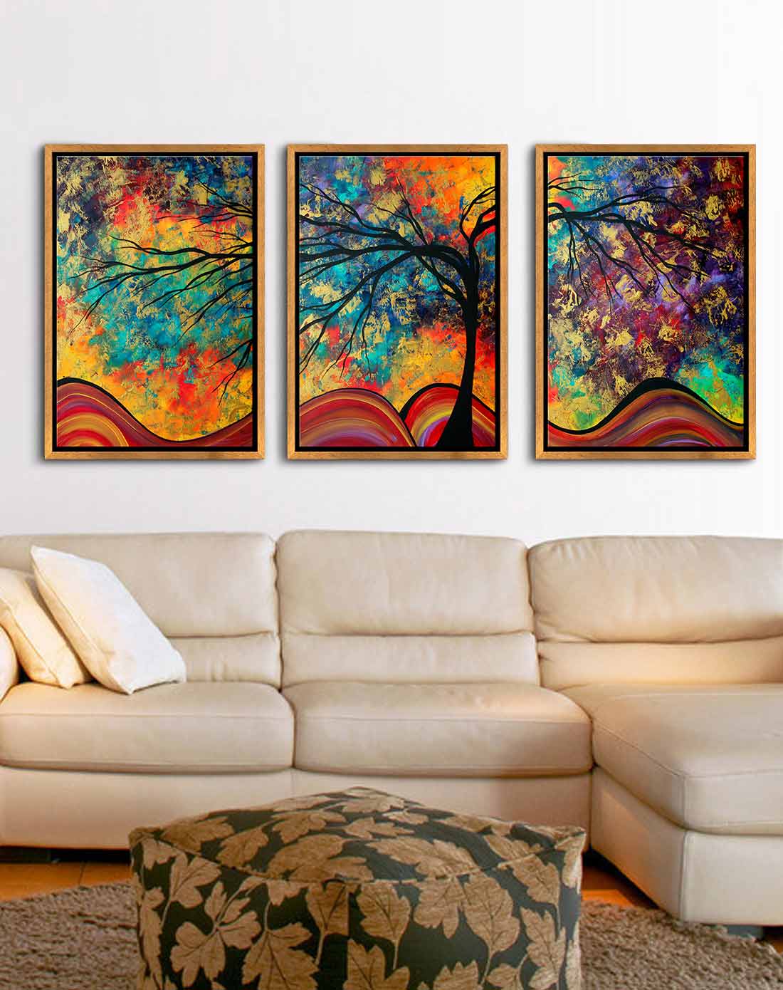 55*75cm一套3件抽象星空暖色客厅装饰画