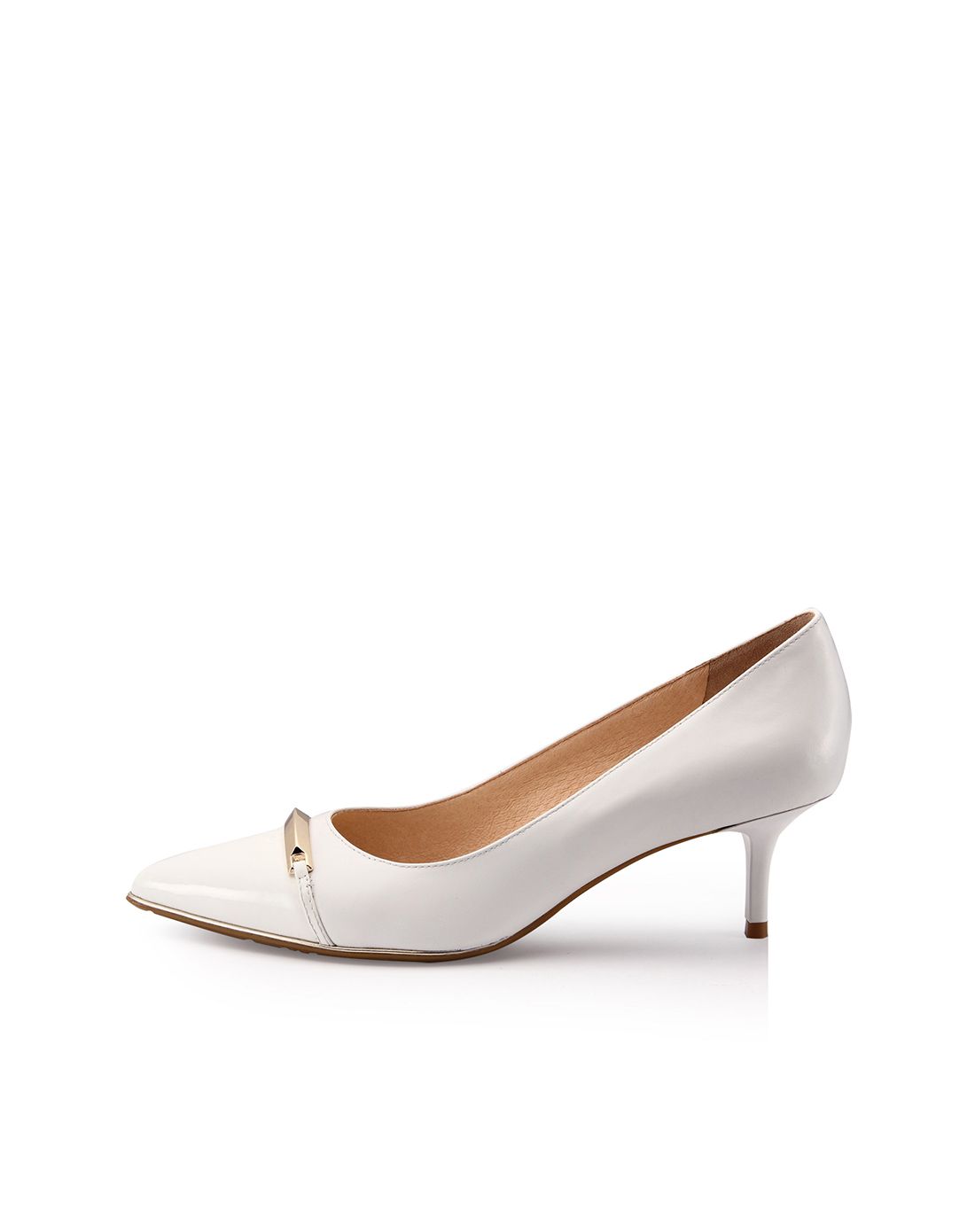 莱尔斯丹2015新品白色优雅尖头浅口装饰高跟单鞋