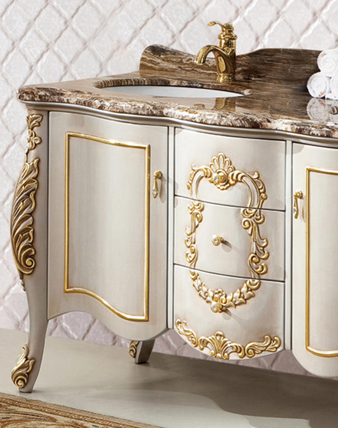 1.5米欧式奢华双盆橡木浴室柜vjy263