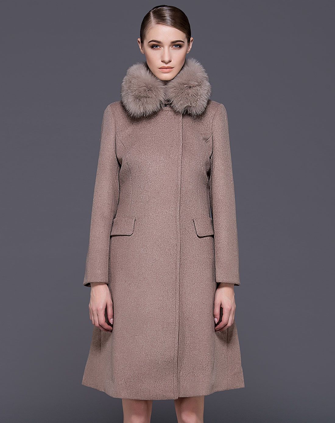 灰肉色长袖优雅时尚大衣外套