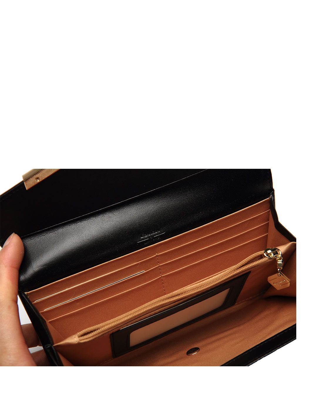 秋冬黑色时尚多袋横款方形女钱夹包