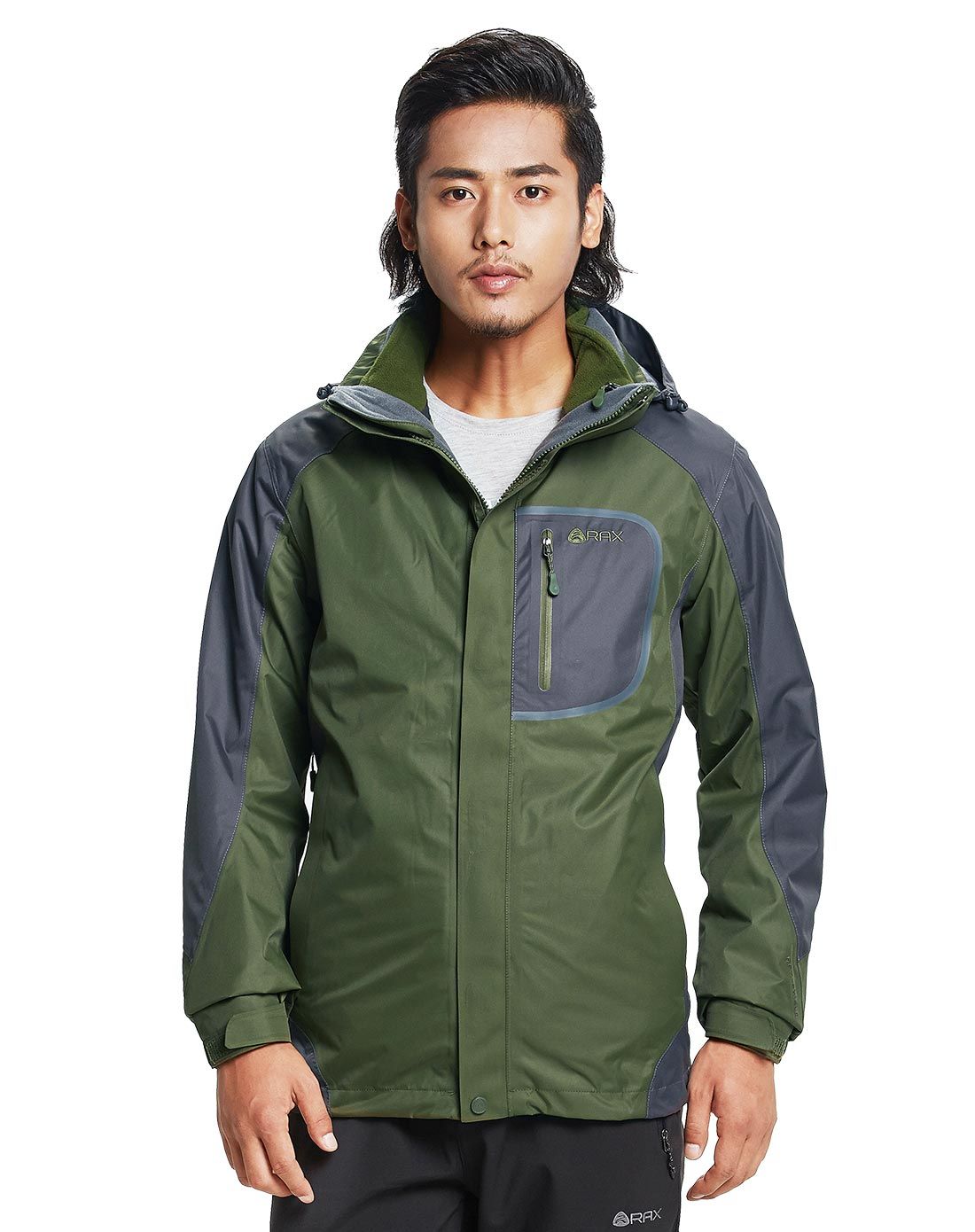 > 男款军绿冲锋衣 全身压胶