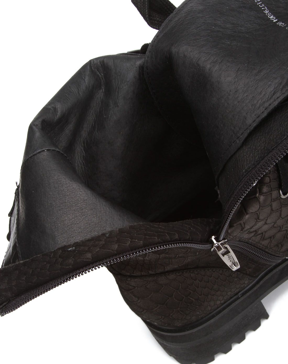 安玛莉precis头层黑色蟒蛇纹磨砂牛皮尖圆休闲中靴213795004001_唯品