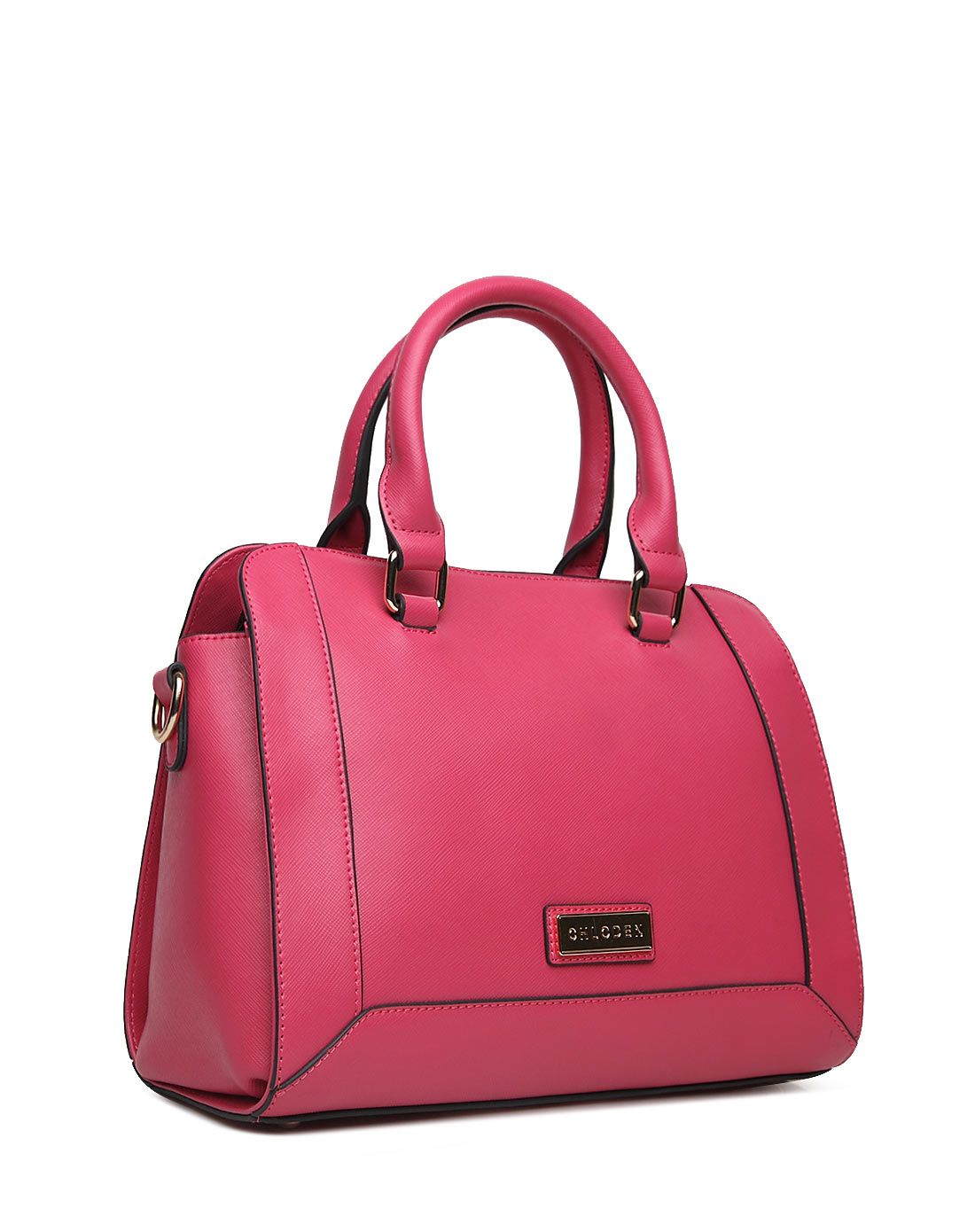 蔻丹chloden玫红甜美方形相框式滚边造型手提斜挎11130313104000_唯品