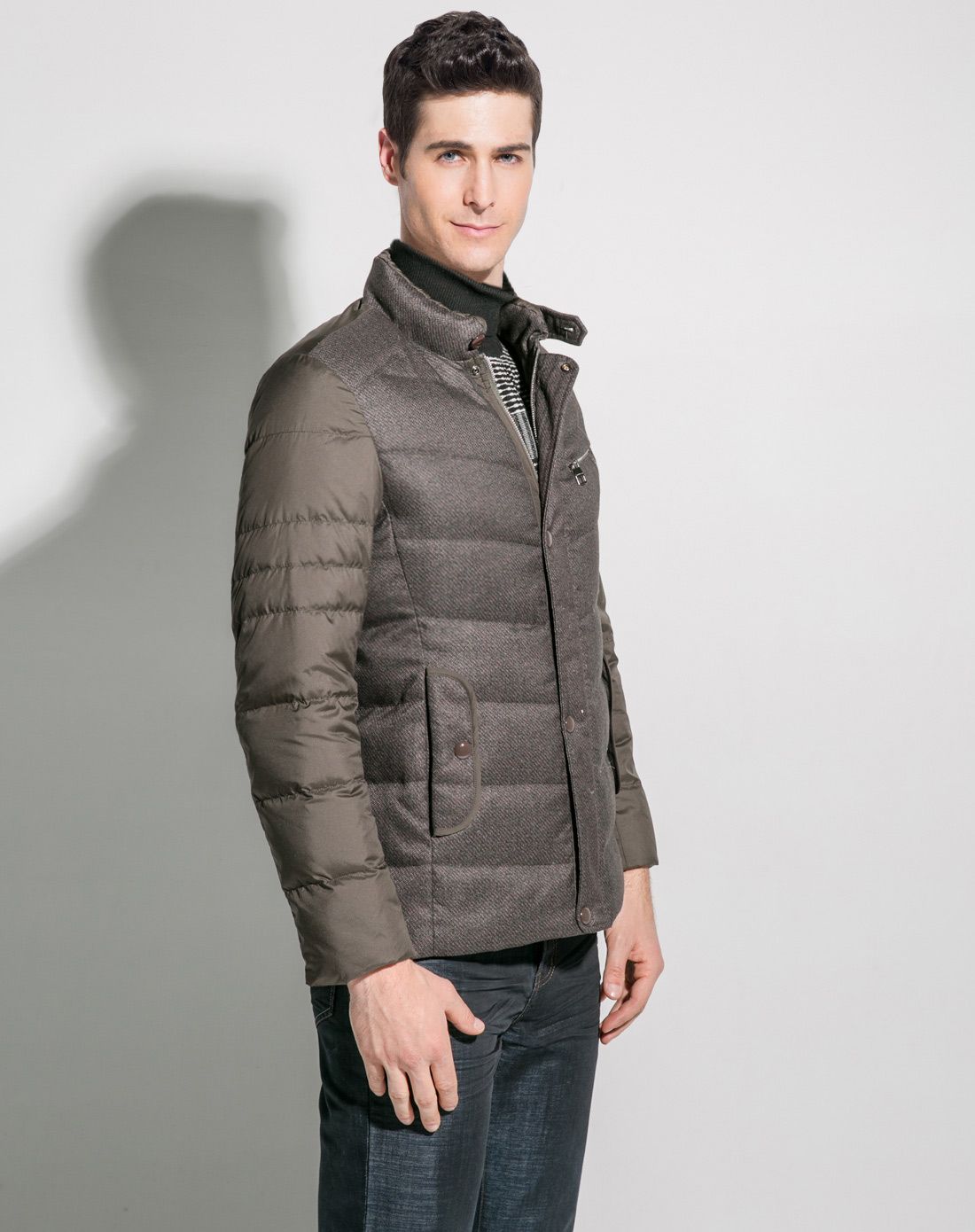 太子龙tedelon橄榄绿立领拼接时尚休闲羽绒服t13dg009705_唯品会