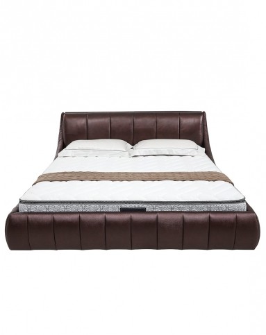 大气沉稳红糖色真皮双人软床