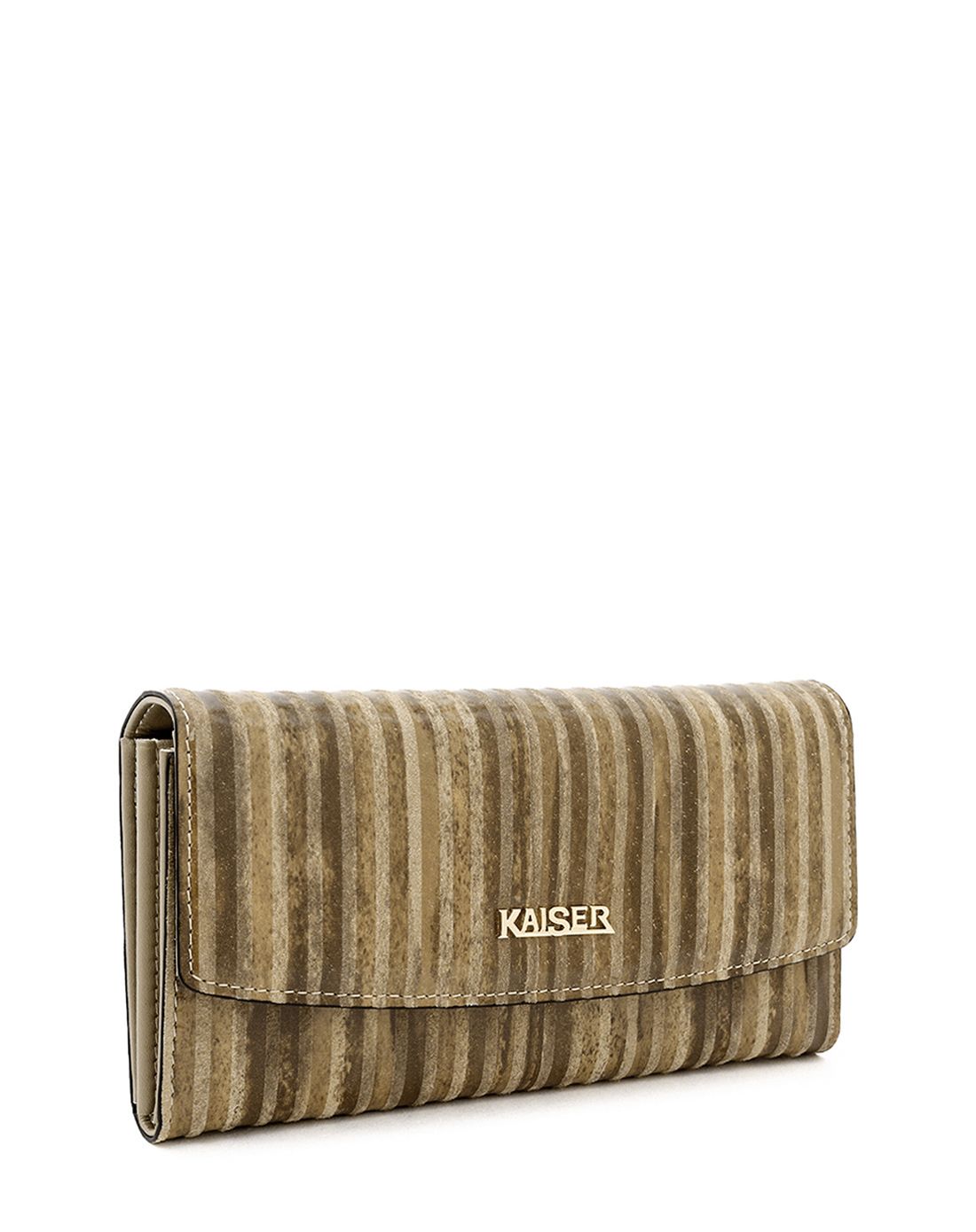 女款卡其色猪皮时尚条纹长款钱包