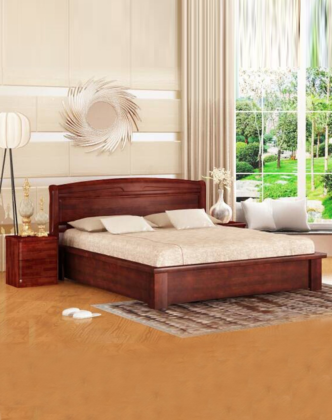 > 华日家居全实木水曲柳1.8米箱体双人床