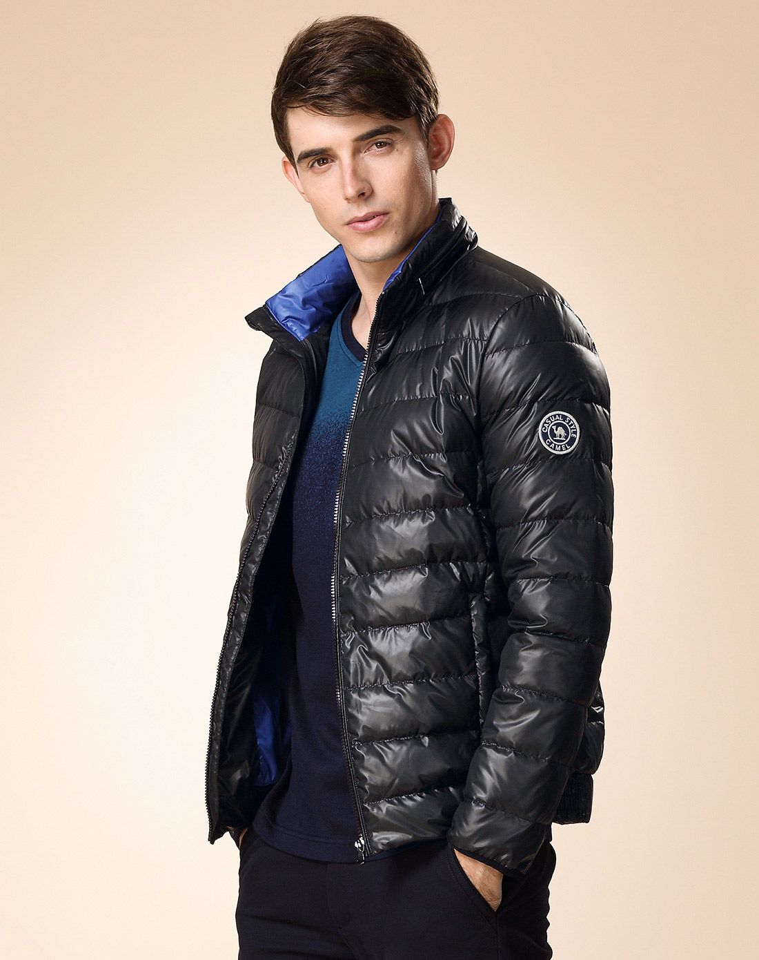 休闲专场青春活力时尚保暖 男款黑色长袖羽绒服s5y350182he_唯品会