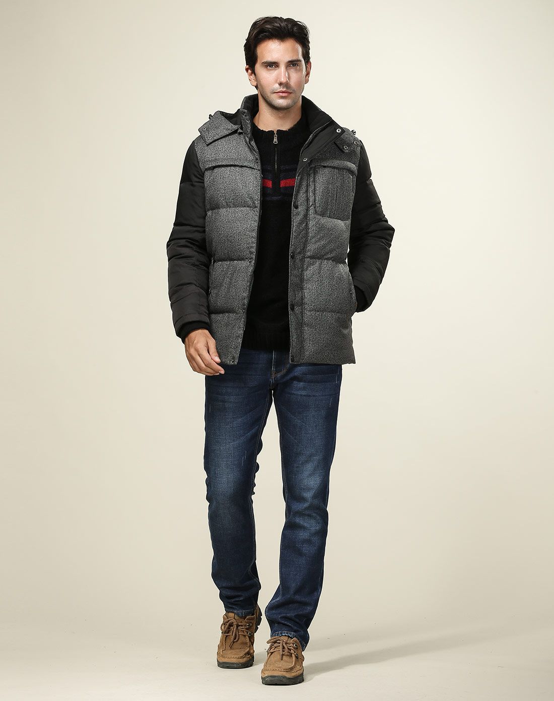 休闲专场时尚拼色加厚保暖 男款深灰色长袖羽绒服s4y350122sh_唯品会