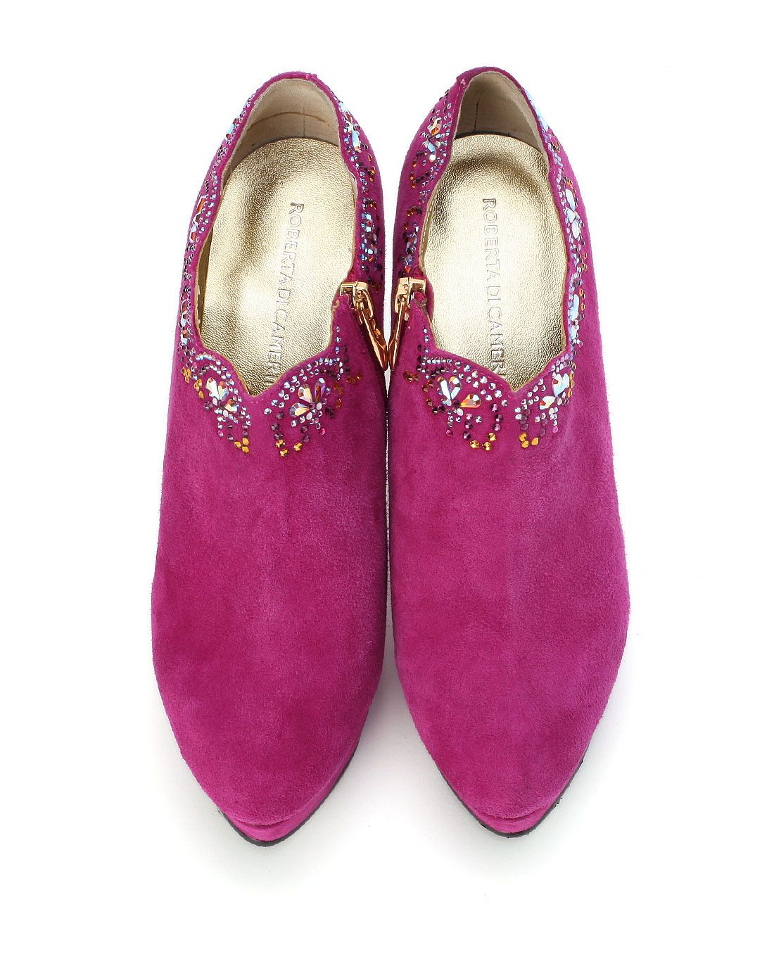 职业羊皮水钻圆头单鞋深紫罗兰色