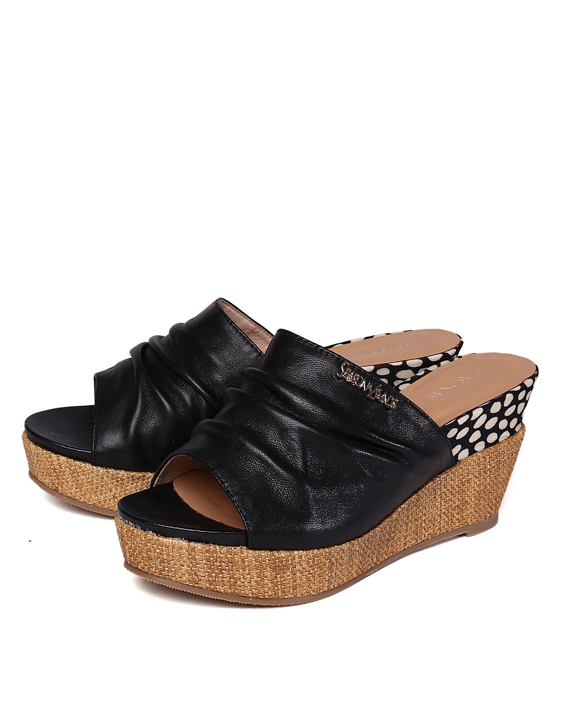 黑色绵羊皮休闲圆头中成型底凉拖