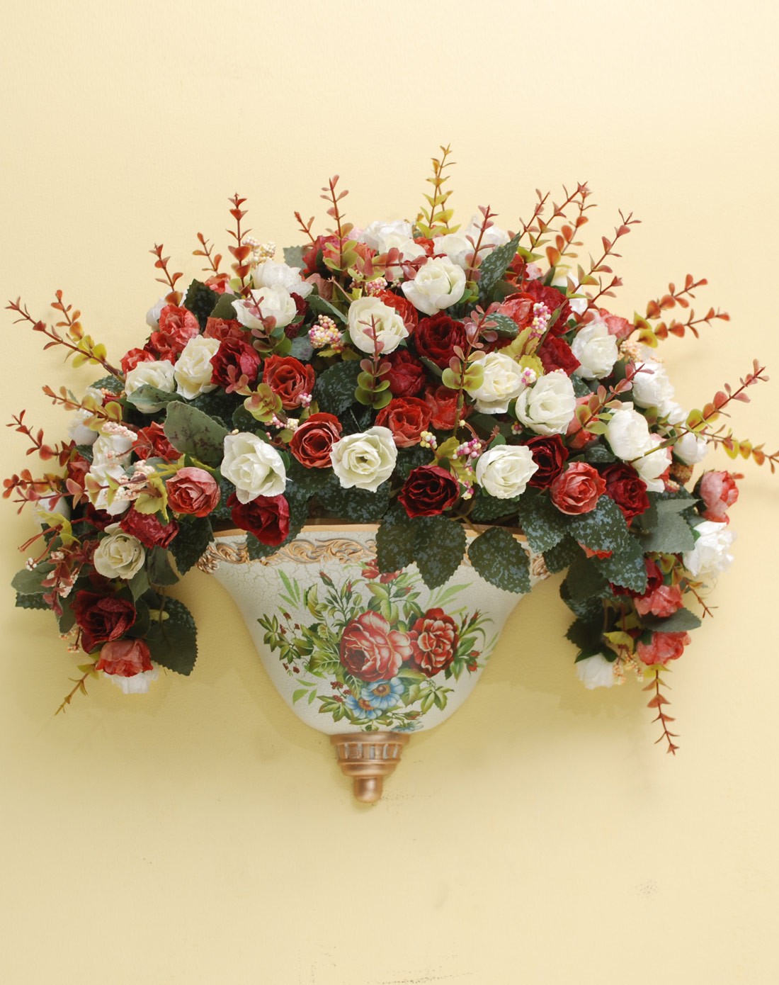 最美墙上花-花器配6束欧式粉色玫瑰花套装