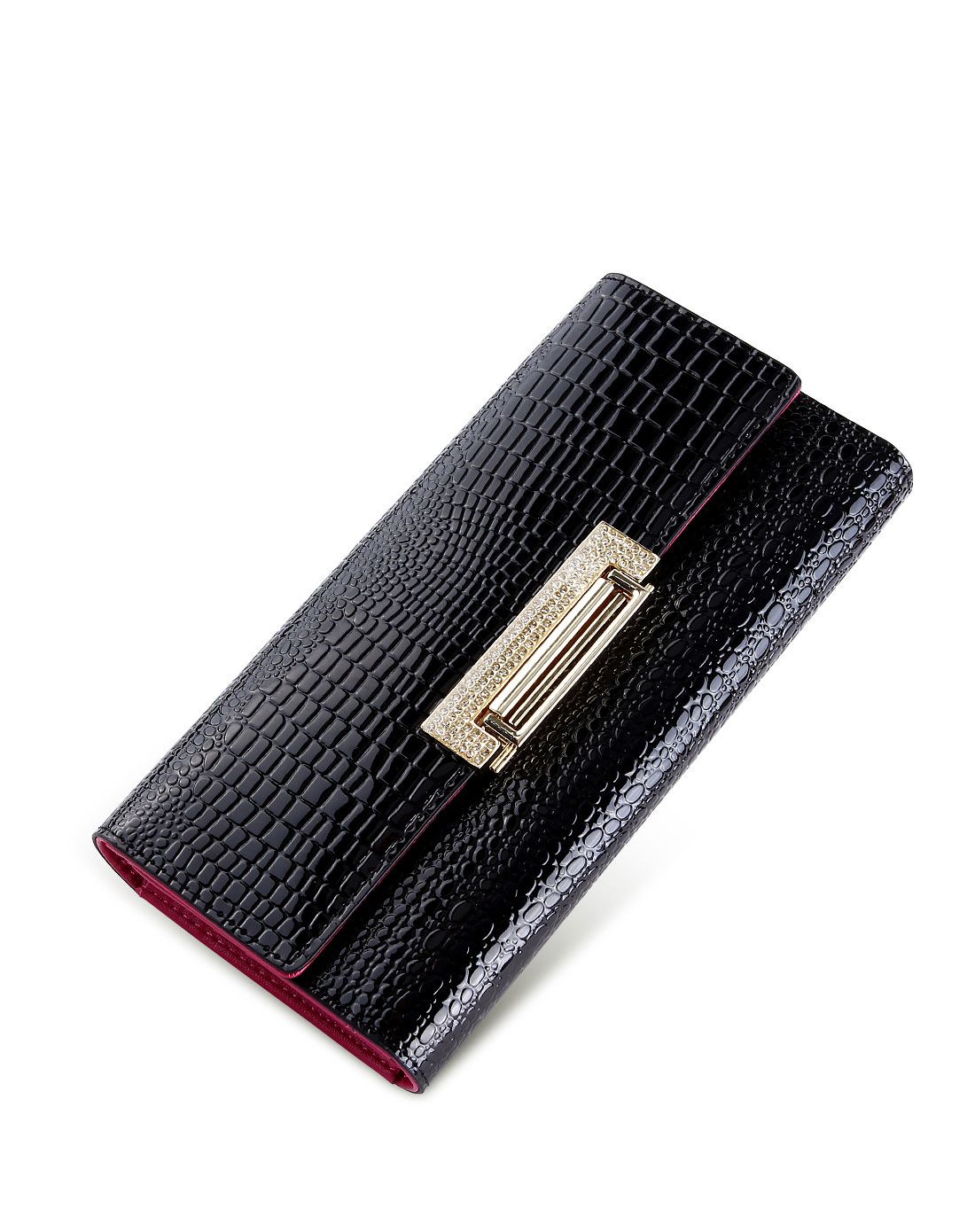 女士黑色牛皮时尚高档长款钱包