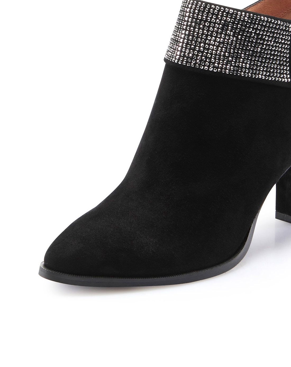 莱尔斯丹专柜同款黑色优雅时尚拼接闪钻脚踝靴