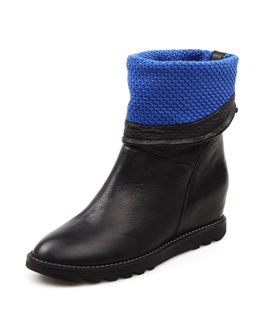 男女鞋包女士黑色可反折鞋帮牛皮内增高中帮靴ftve072611-1011_唯品会