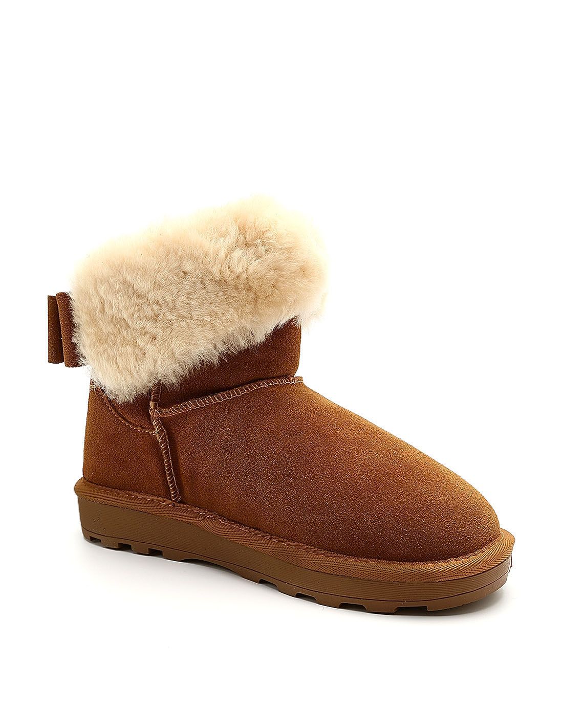 驼色牛皮舒适保暖休闲女士雪地棉