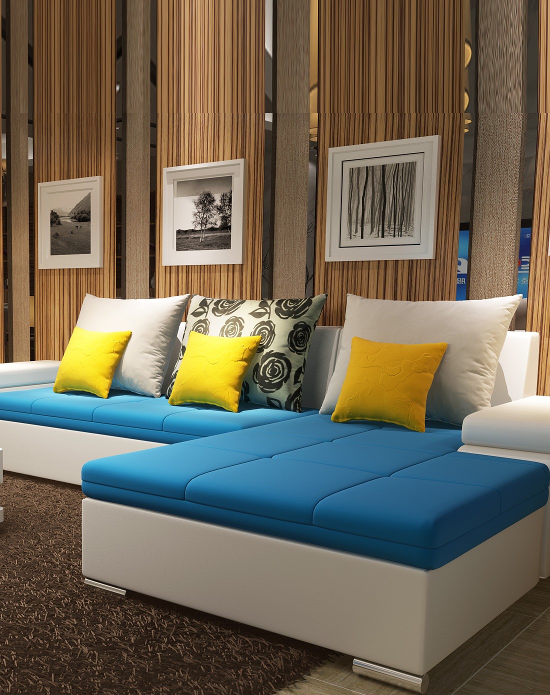 时尚撞色皮艺布艺转角沙发 2人位 左贵妃