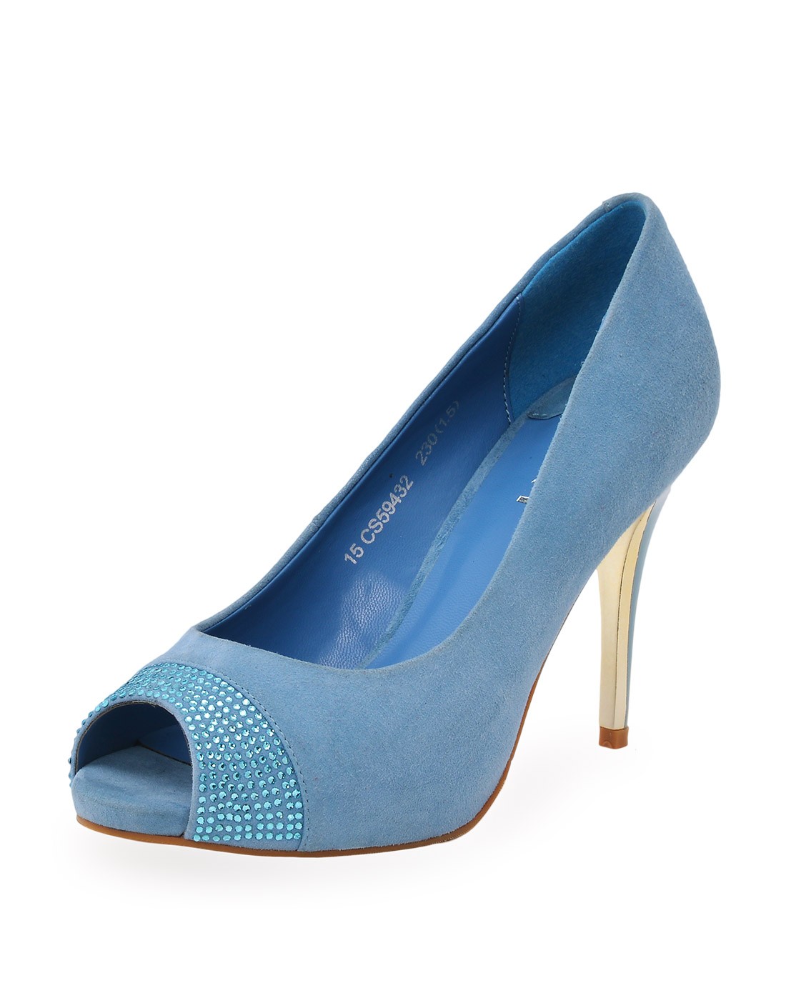 卡文cover2015新款淡蓝色羊皮绒面革水钻鱼嘴鞋