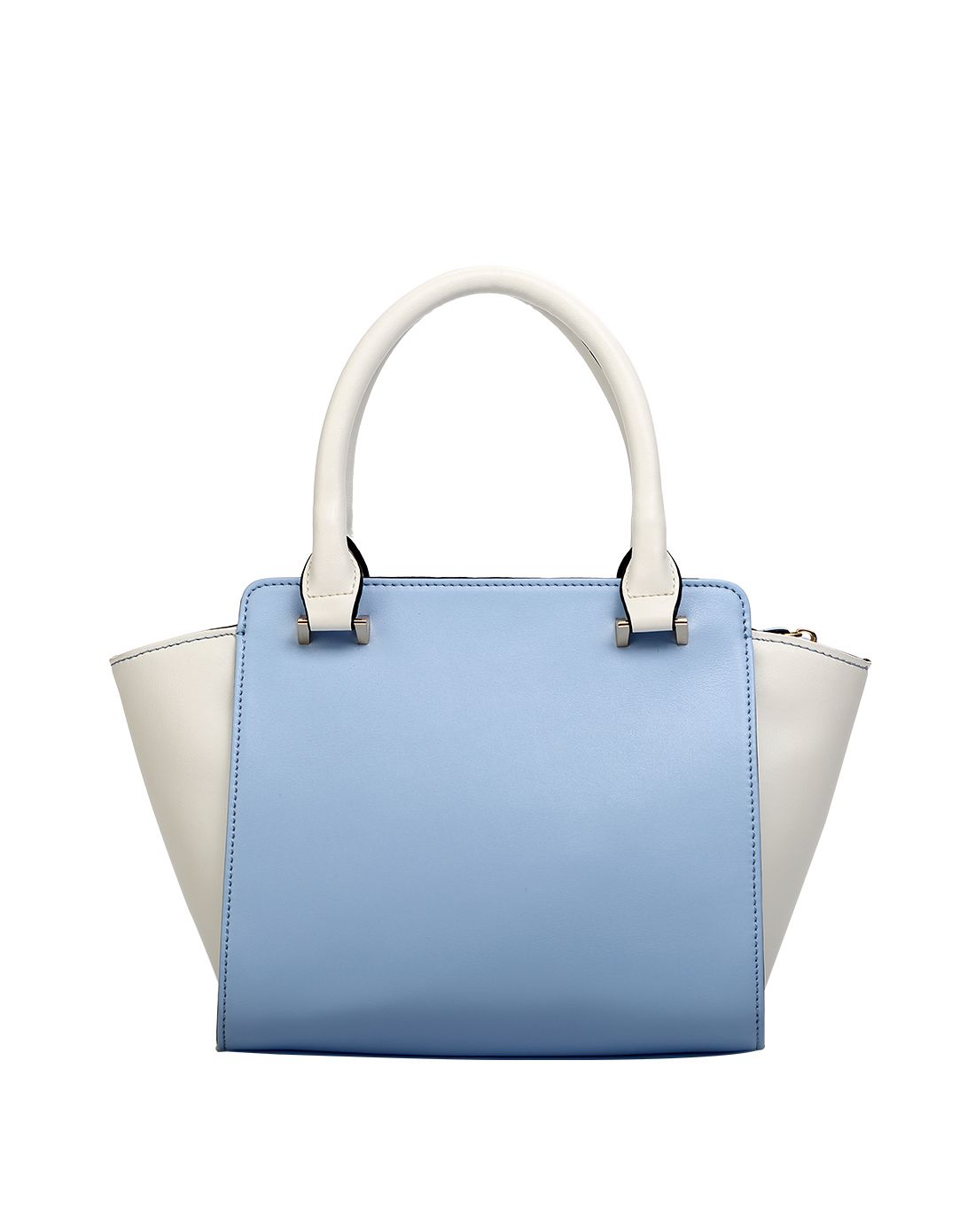 女款浅蓝色牛皮时尚甜美撞色手提包