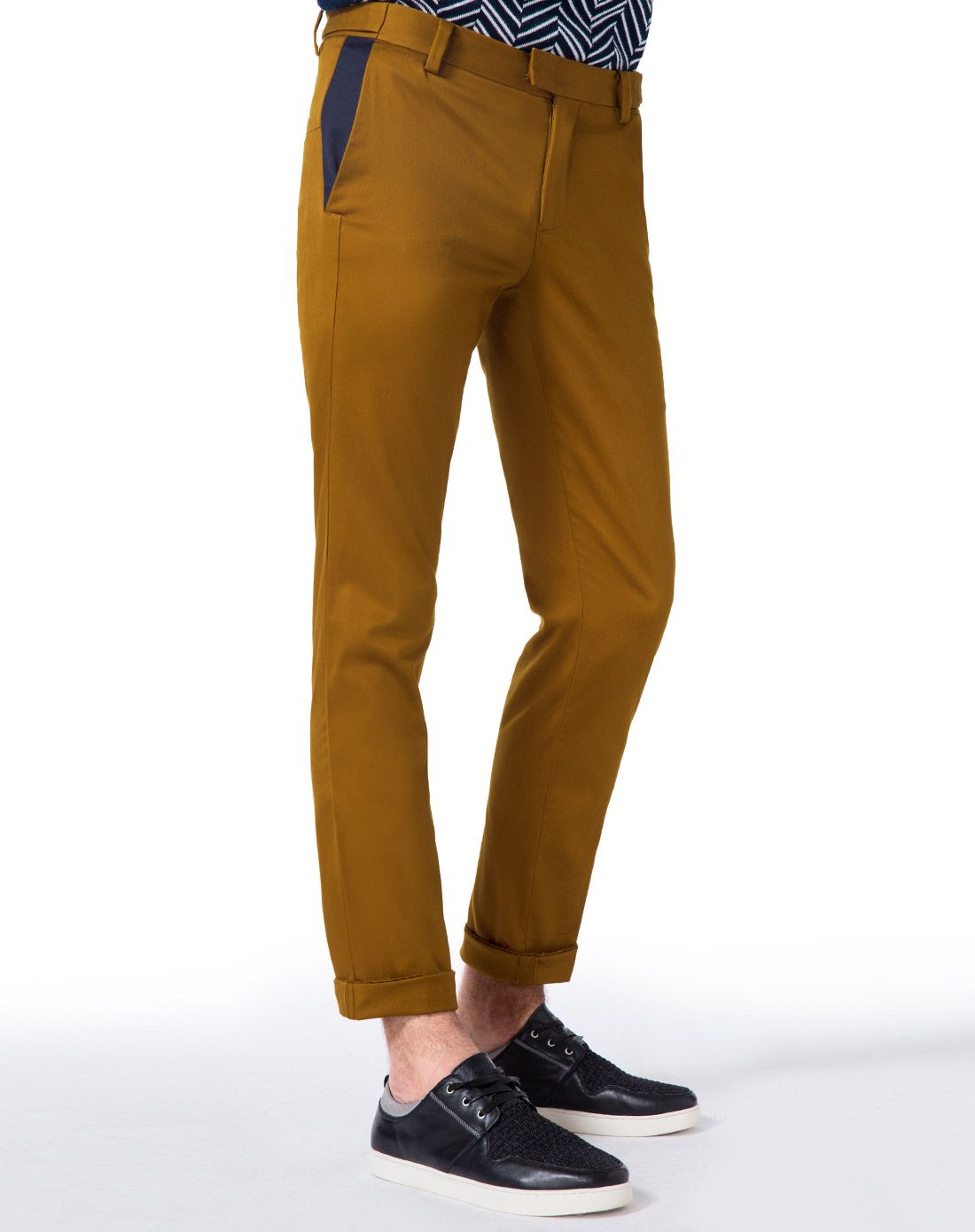 咖啡色修身个性时装休闲裤