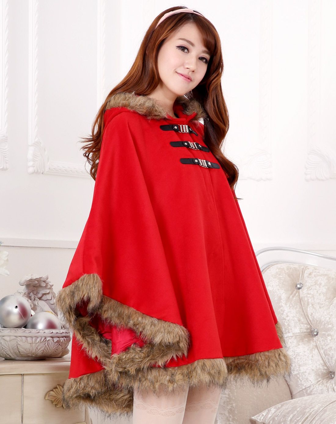 大红色俏皮秋冬呢子日式大斗篷