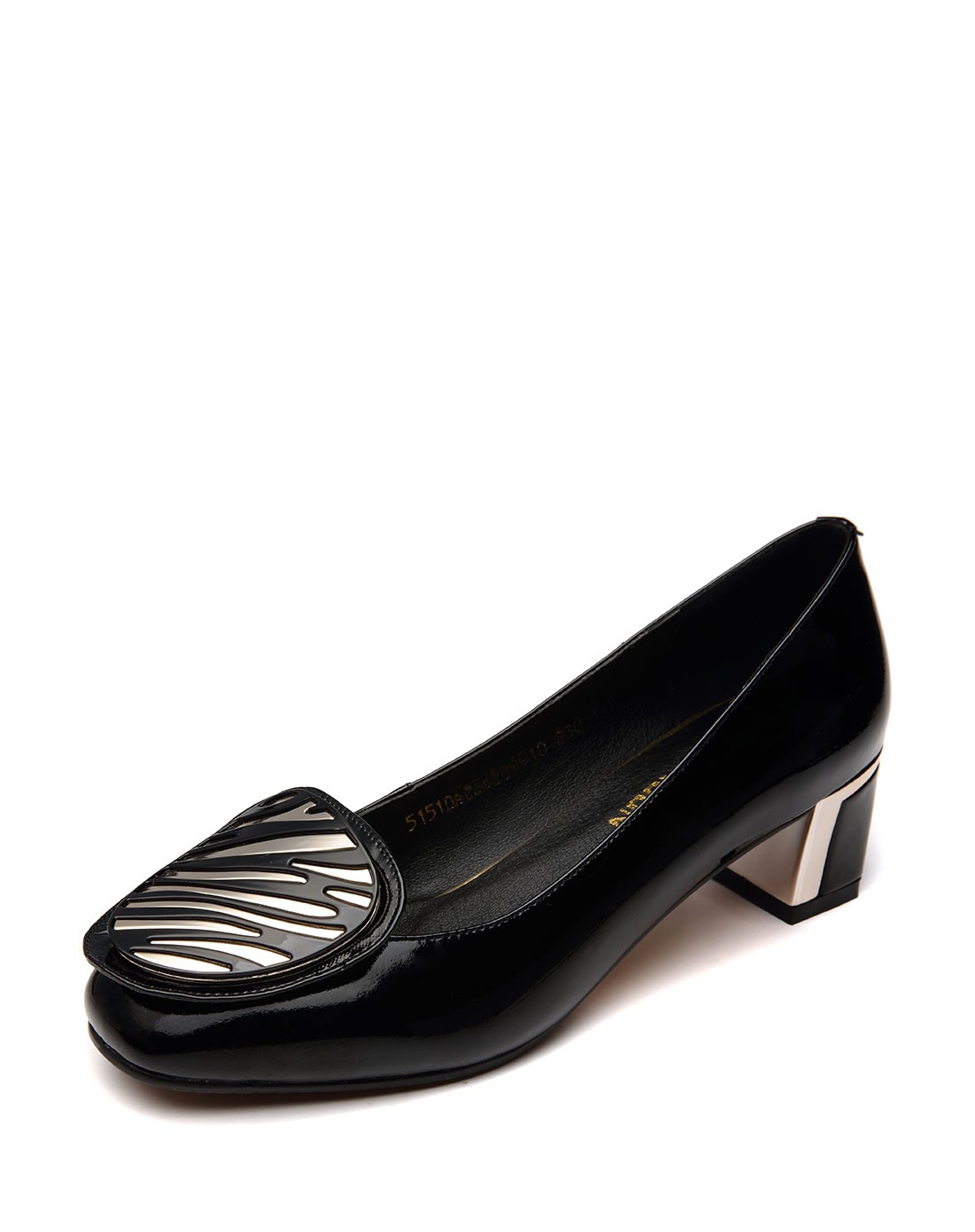 意尔康yearcon女鞋专场-2015夏季通勤黑色粗跟牛皮浅口单鞋