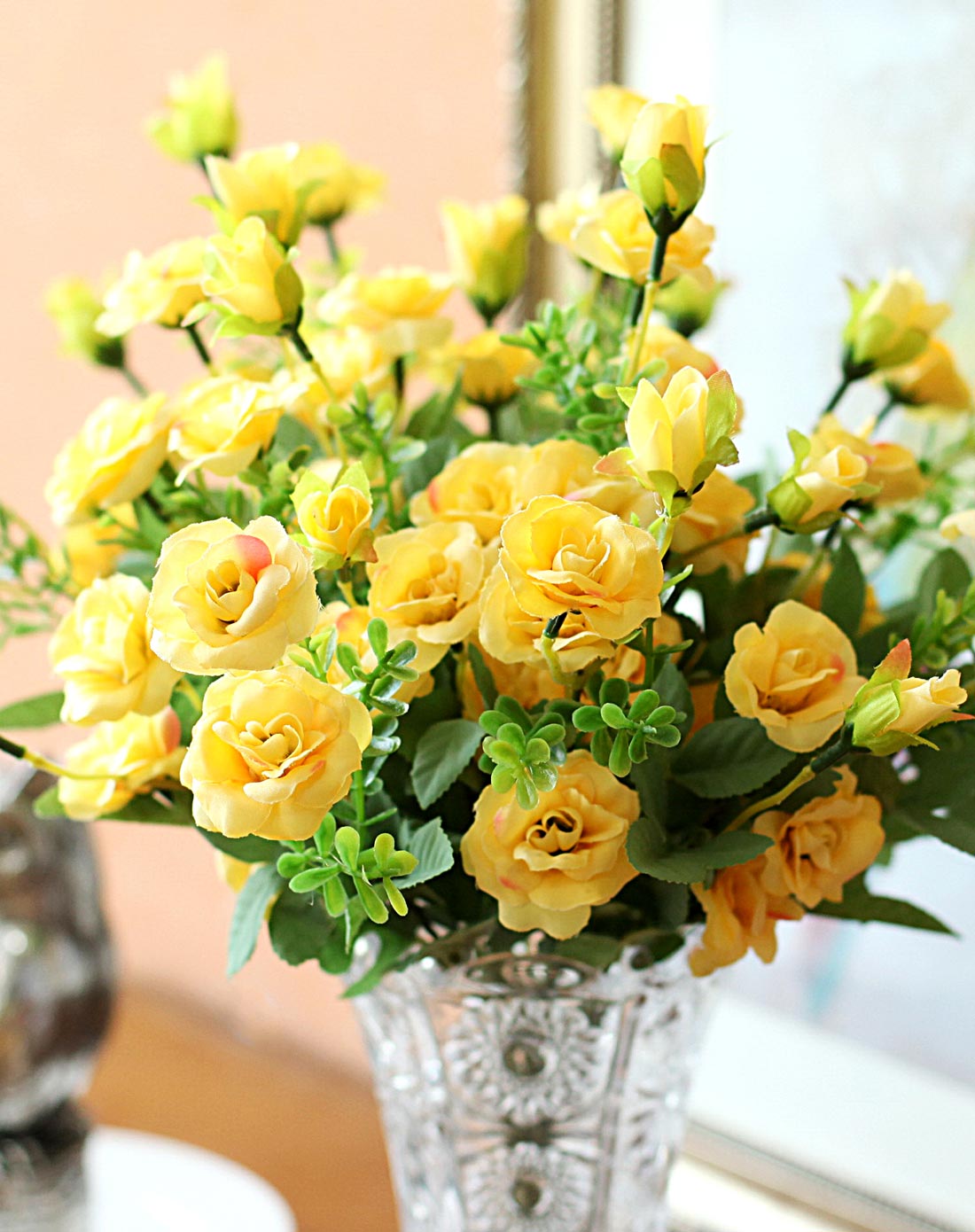 柔美蔷薇花玻璃花瓶花艺套装