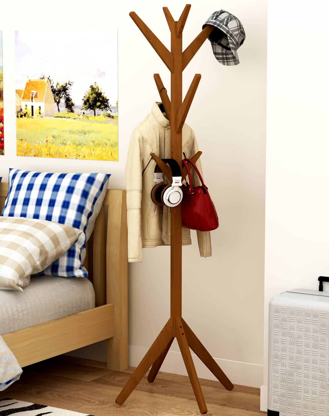 上等实木衣帽架 简约树形 名厂工艺