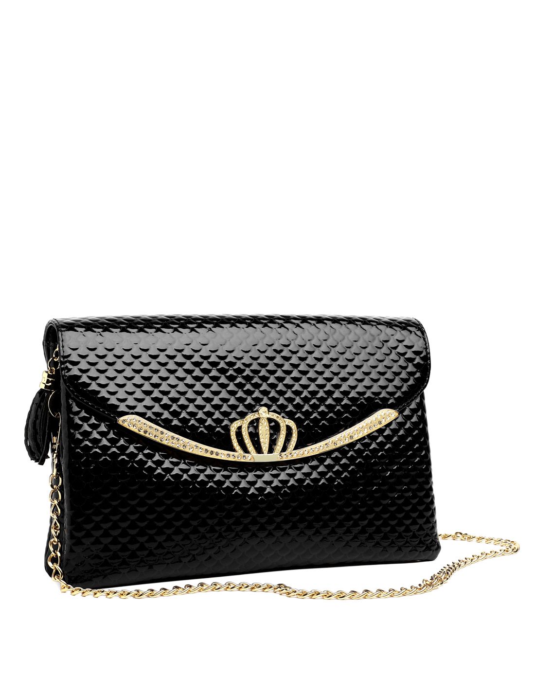 女士黑色牛皮皇冠logo时尚链条单肩包