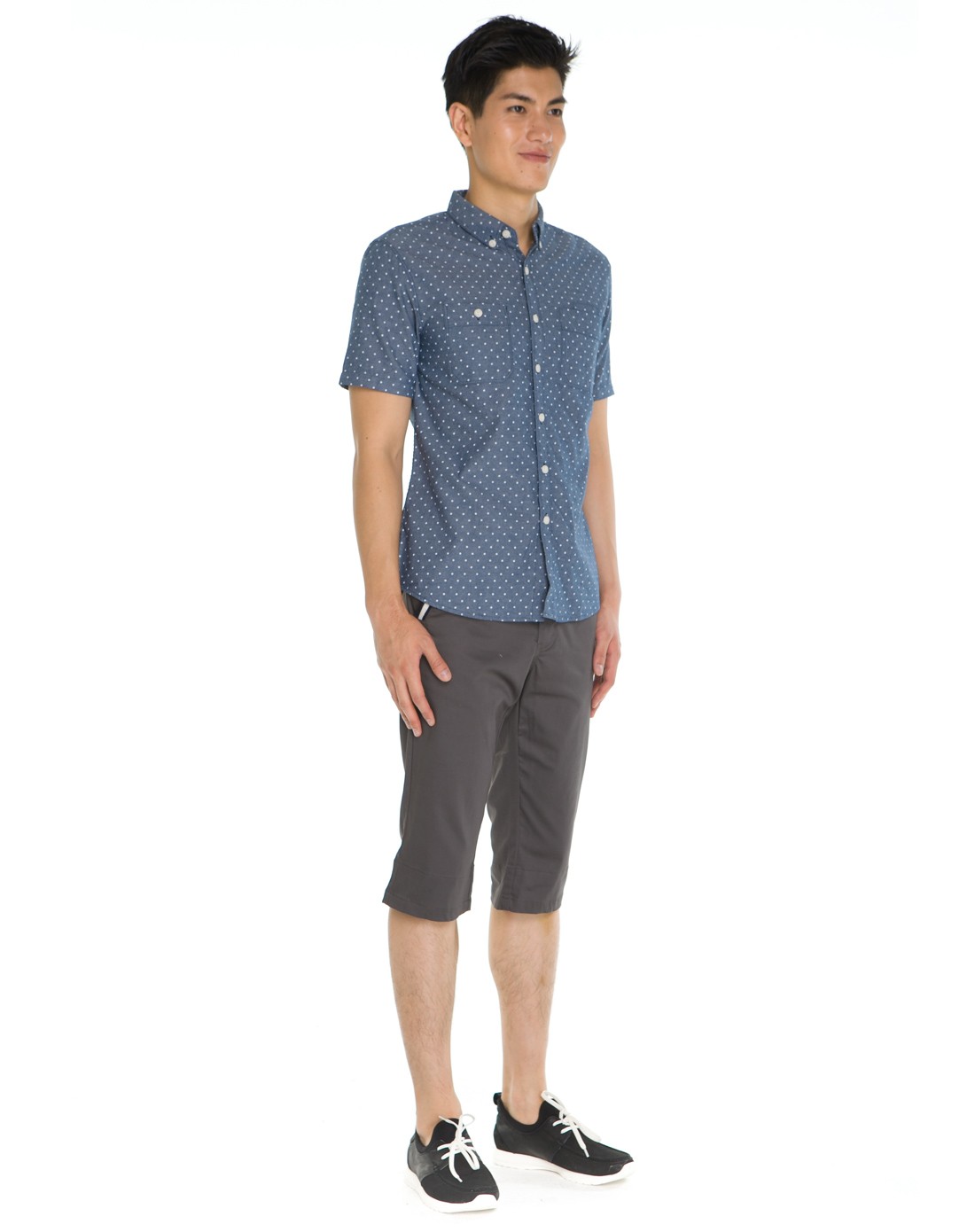 热风hotwind男女鞋服男士深蓝色圆点短衬衫03w440527_唯品会