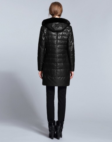 卡雷尔cerel vogue皮衣专场黑色简约修身时尚长袖长款皮羽绒服2e