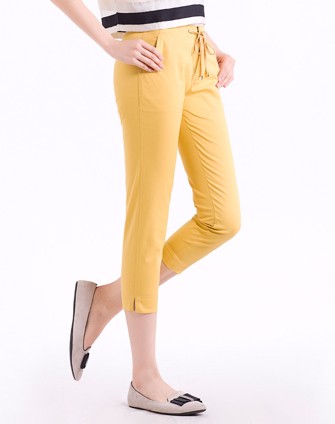 索菲丝尔裤子专场亮黄糖果色极致简约舒适八分小脚裤xl52131ha_唯品会