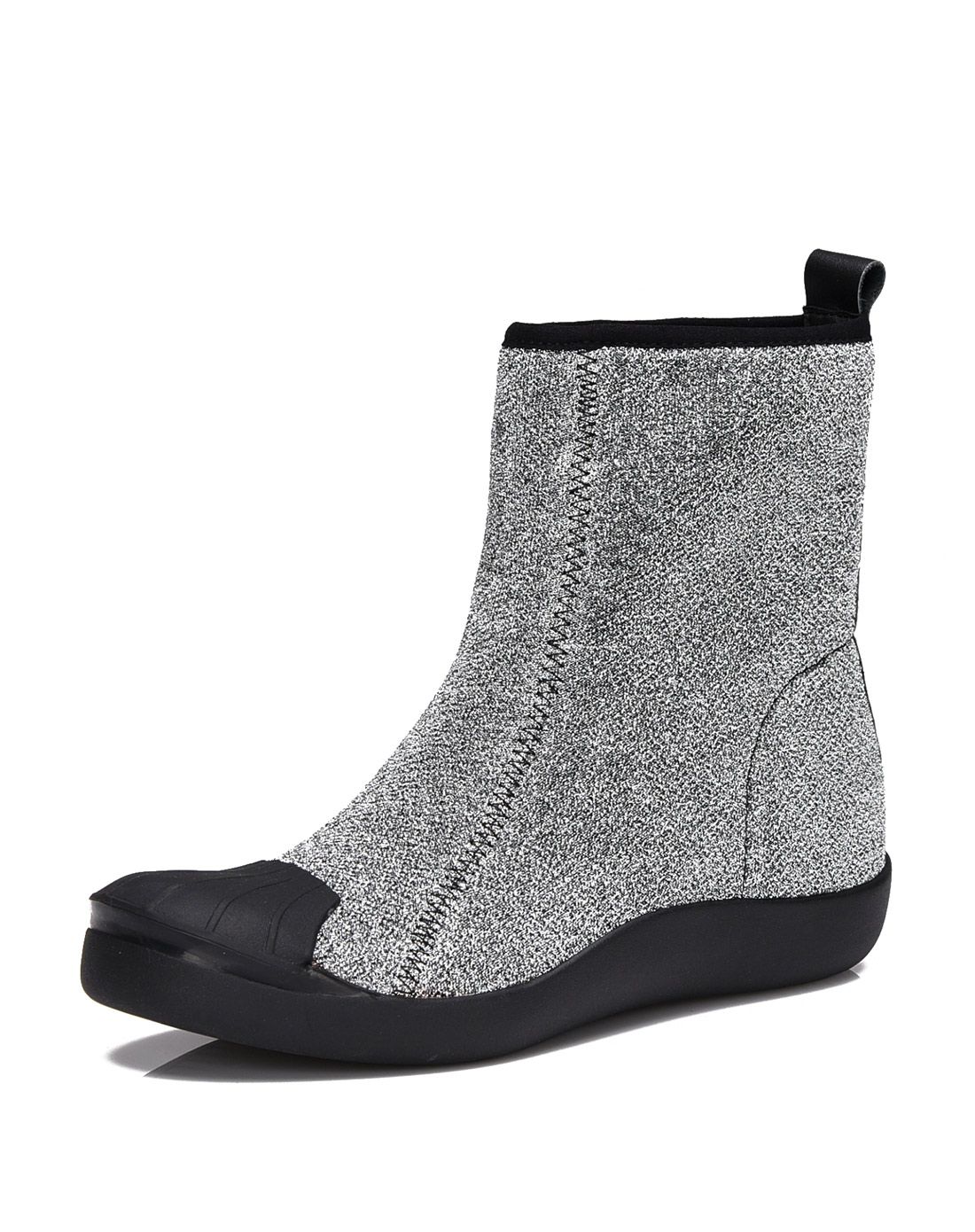 2015新款银色弹力布圆头短靴