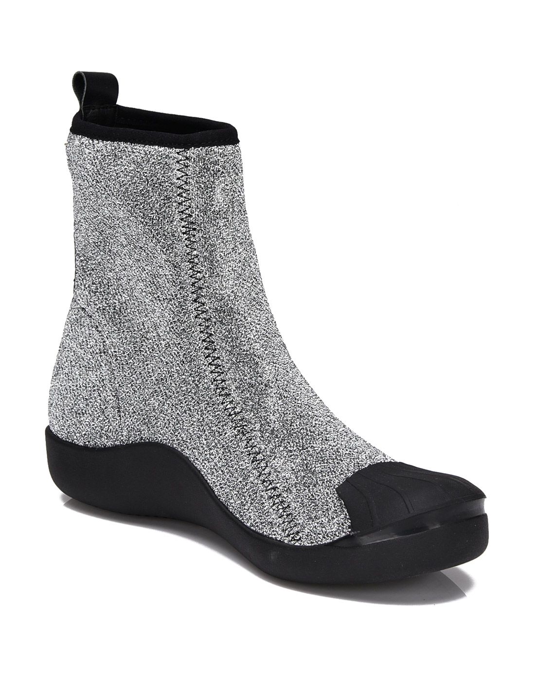 2015新款银色弹力布圆头短靴