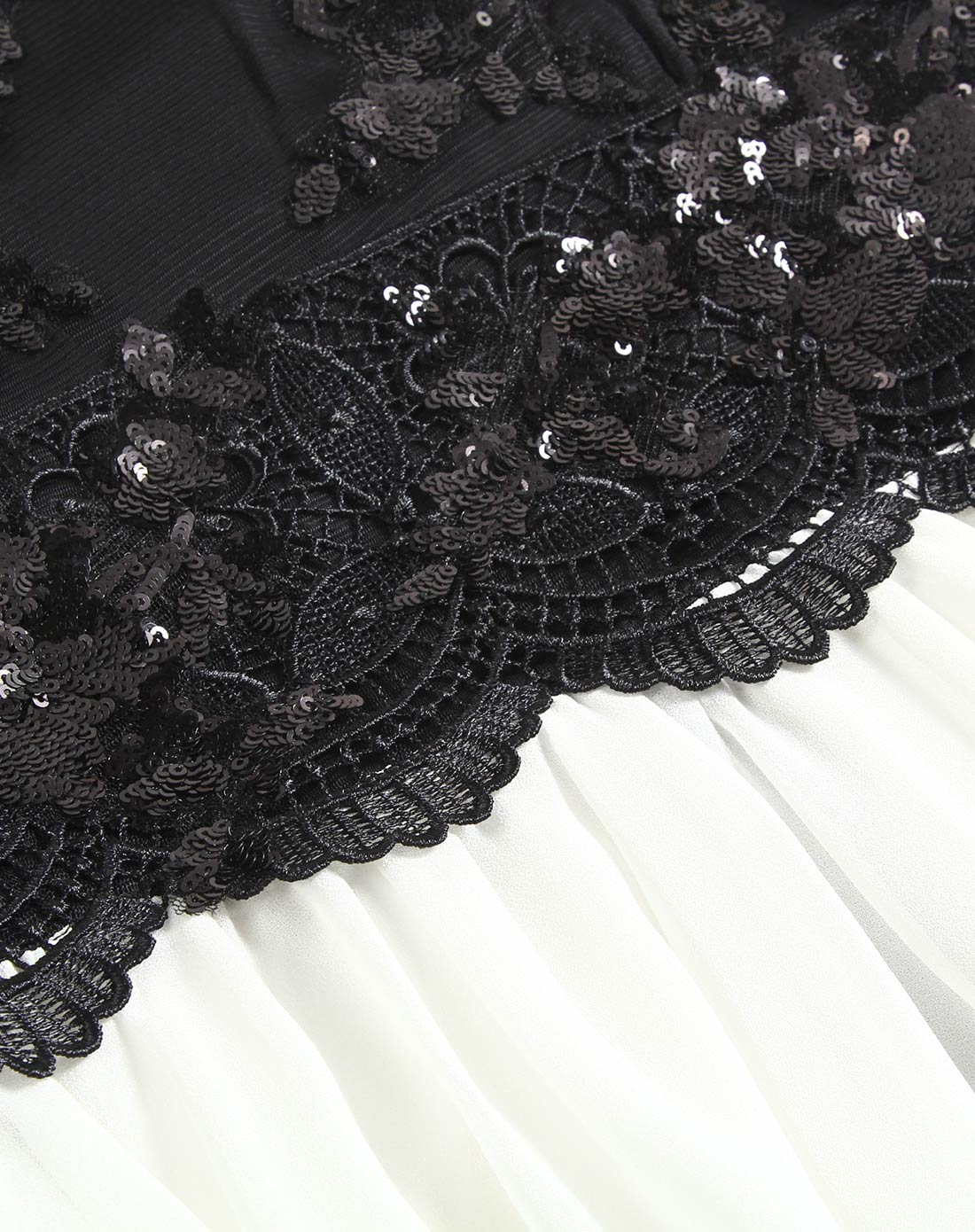 黑白拼接大摆蕾丝亮片雪纺长裙气质优雅连衣裙