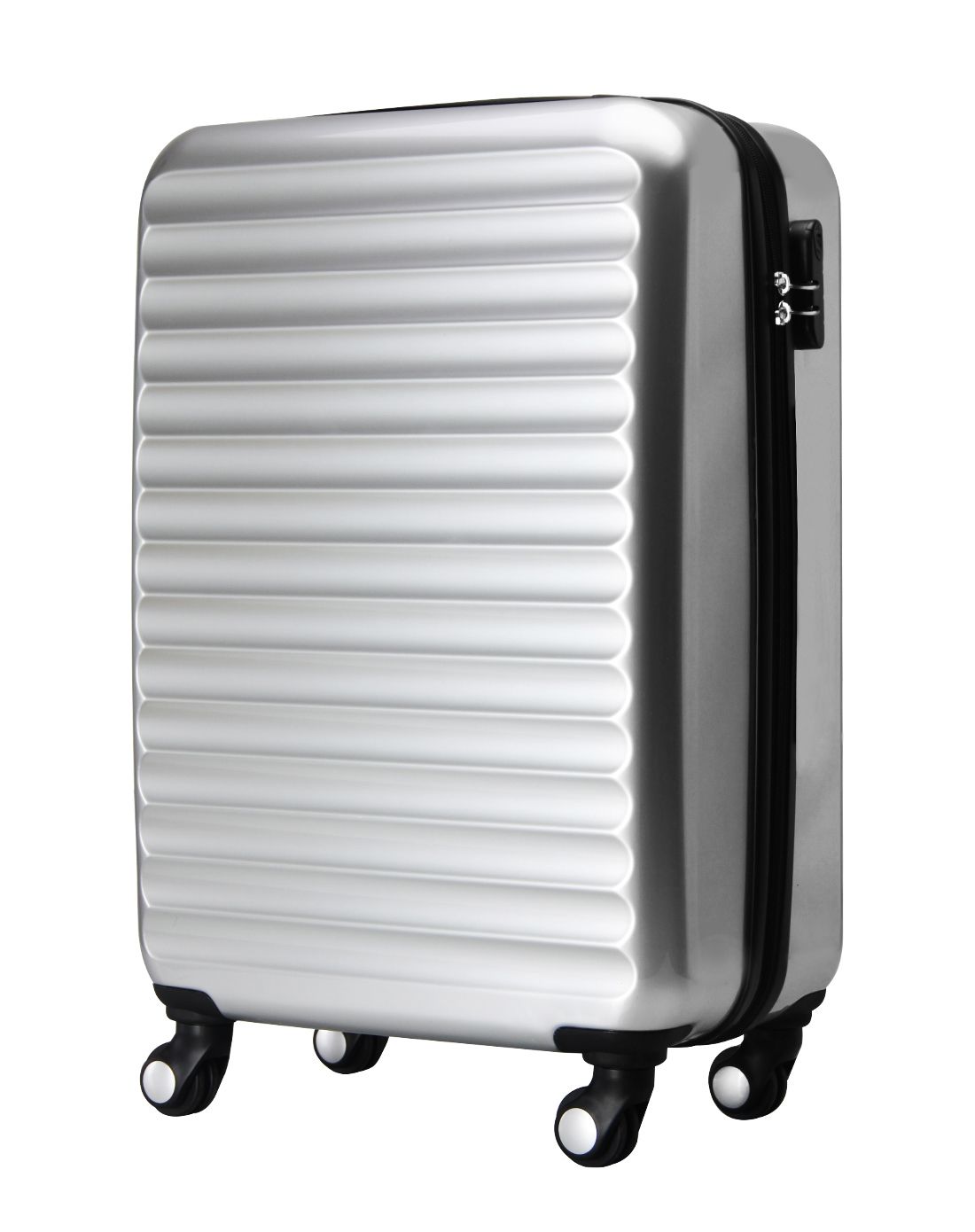 时尚横条纹镜面拉杆箱20寸银色