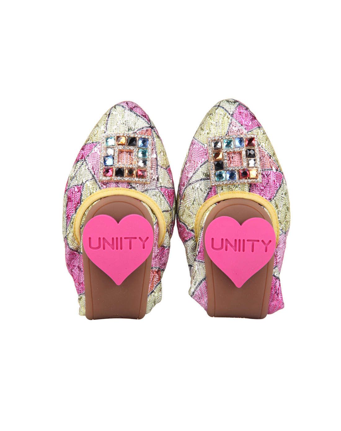 uniity女款黄红色布面真皮里五彩鉓扣时尚心卷鞋432302_唯品会