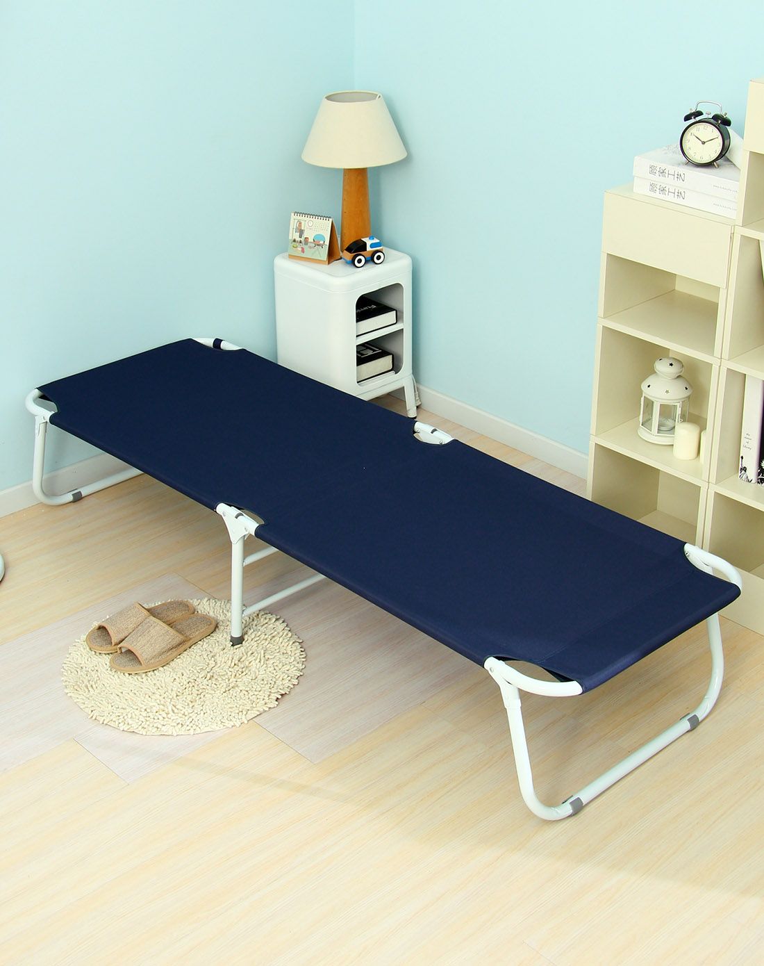 蓝色牛津布折叠床(白架)