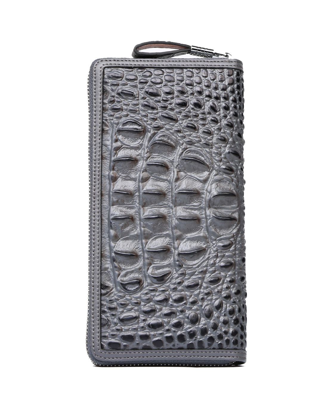 男士灰色鳄鱼纹牛皮长款钱包