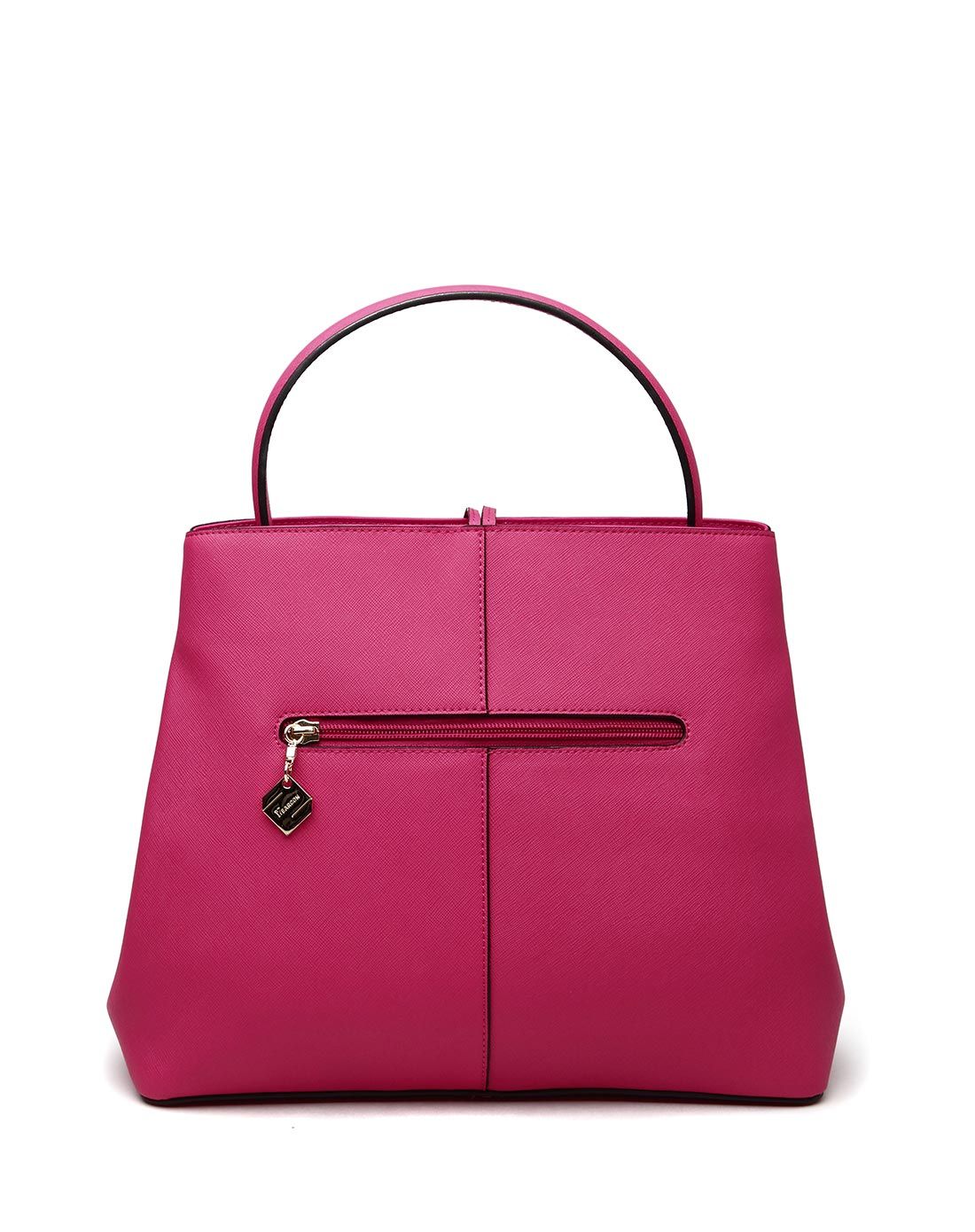 玫红色牛皮/超纤休闲多袋横款方形女手提包