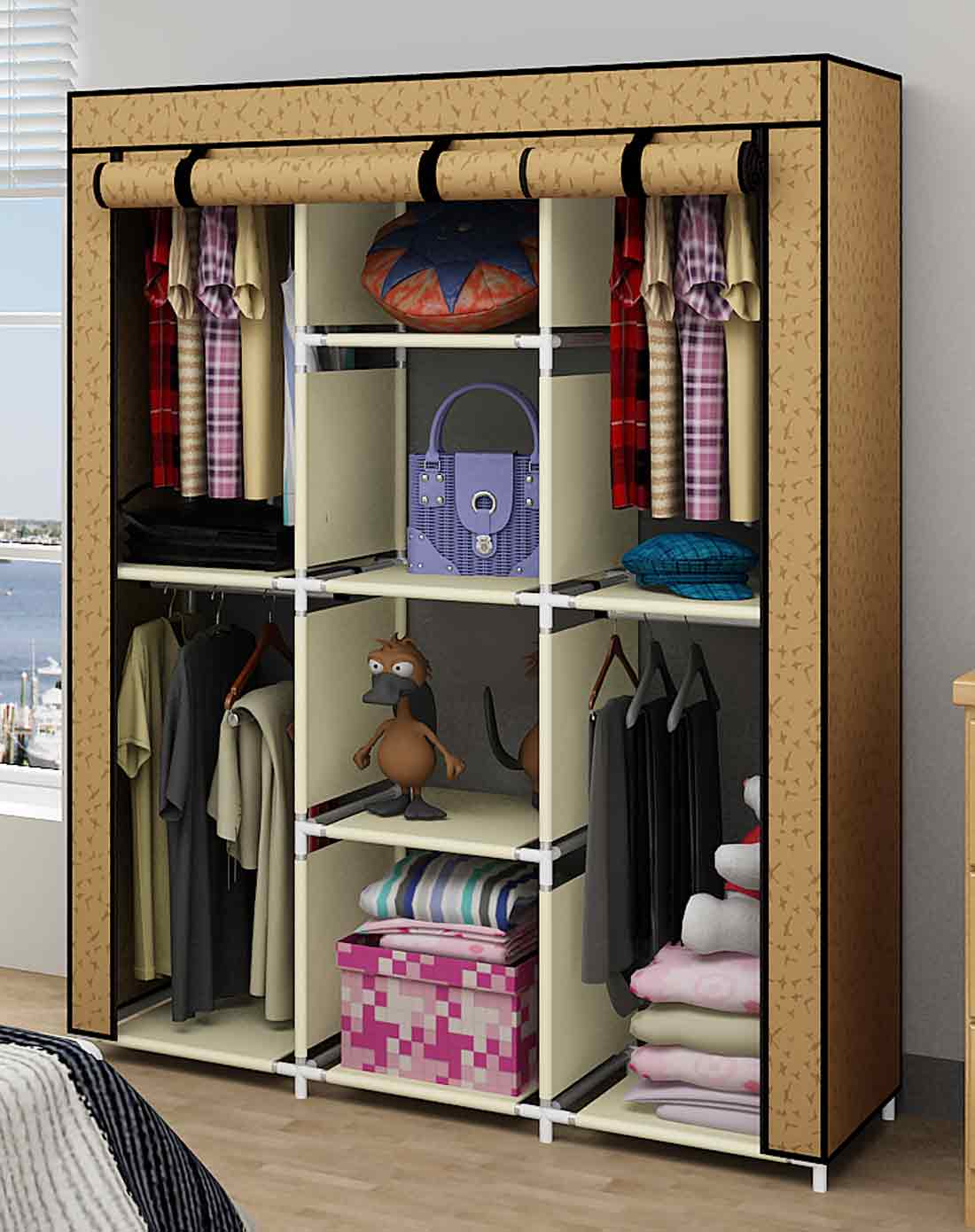 时尚大容量衣橱杏色
