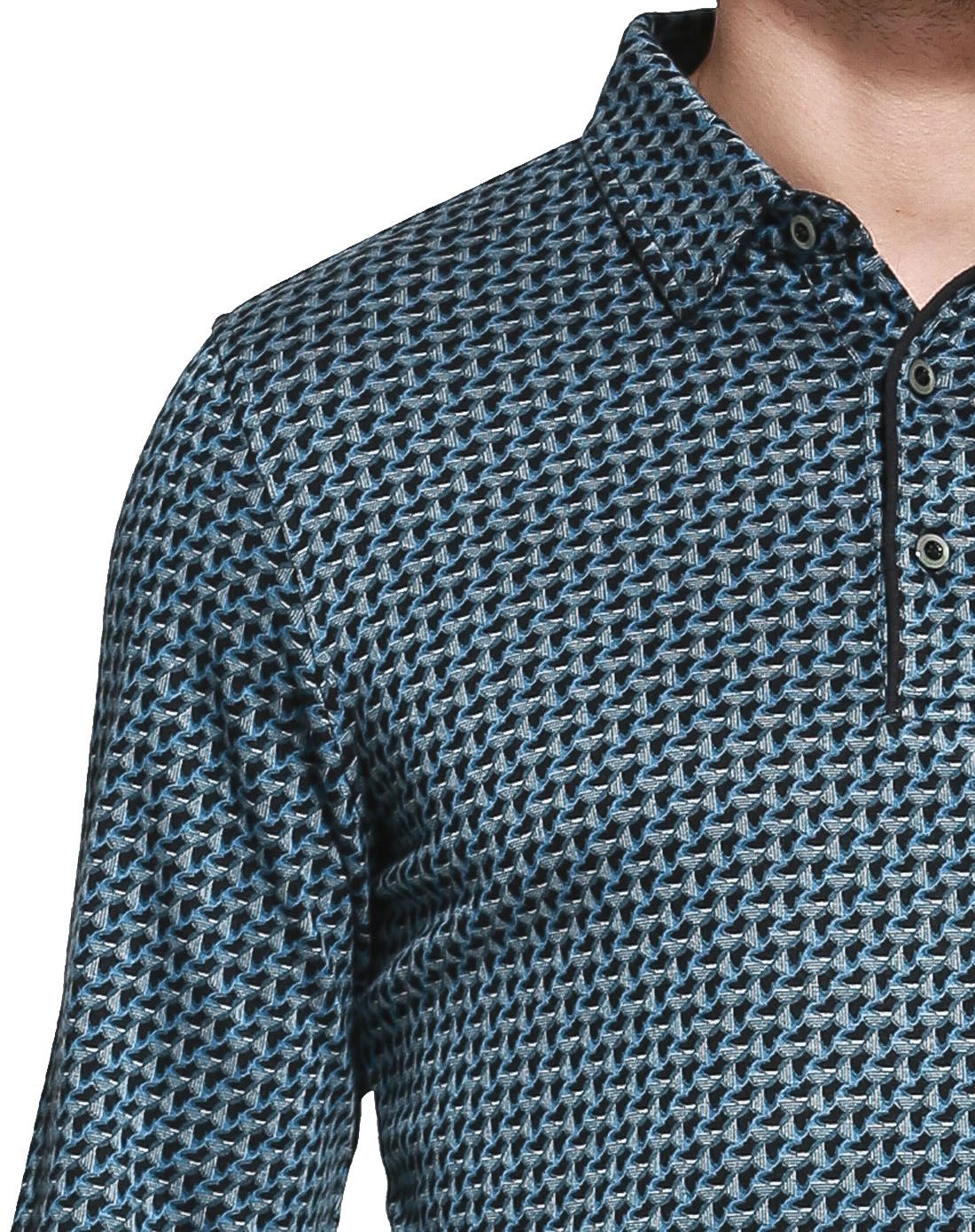 冬青色抽象印花超柔绒感半开衫长袖t恤